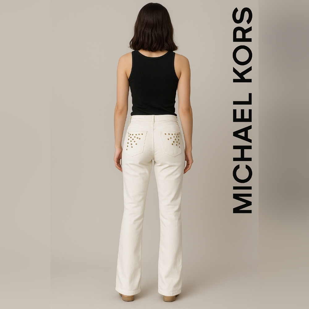 Michael Kors White Flared Jeans with Gold Studs Size 6P